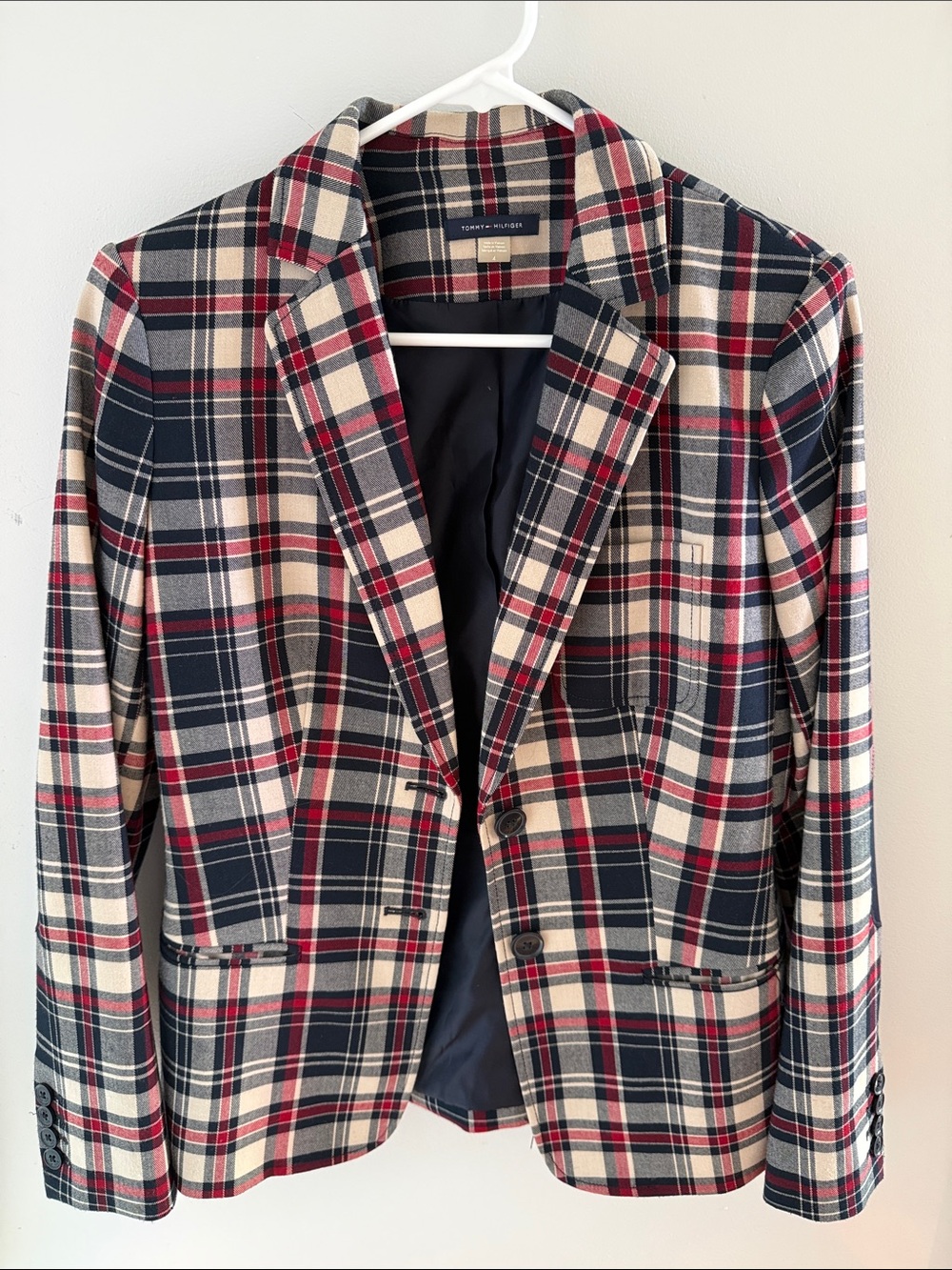 Tommy Hilfiger Plaid Blazer in Navy, Red & Cream